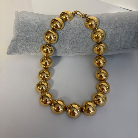 Monet Signed Gold Tone Necklace Chunky Half Domed Choker Statement Jewelry - Picture 3 of 8